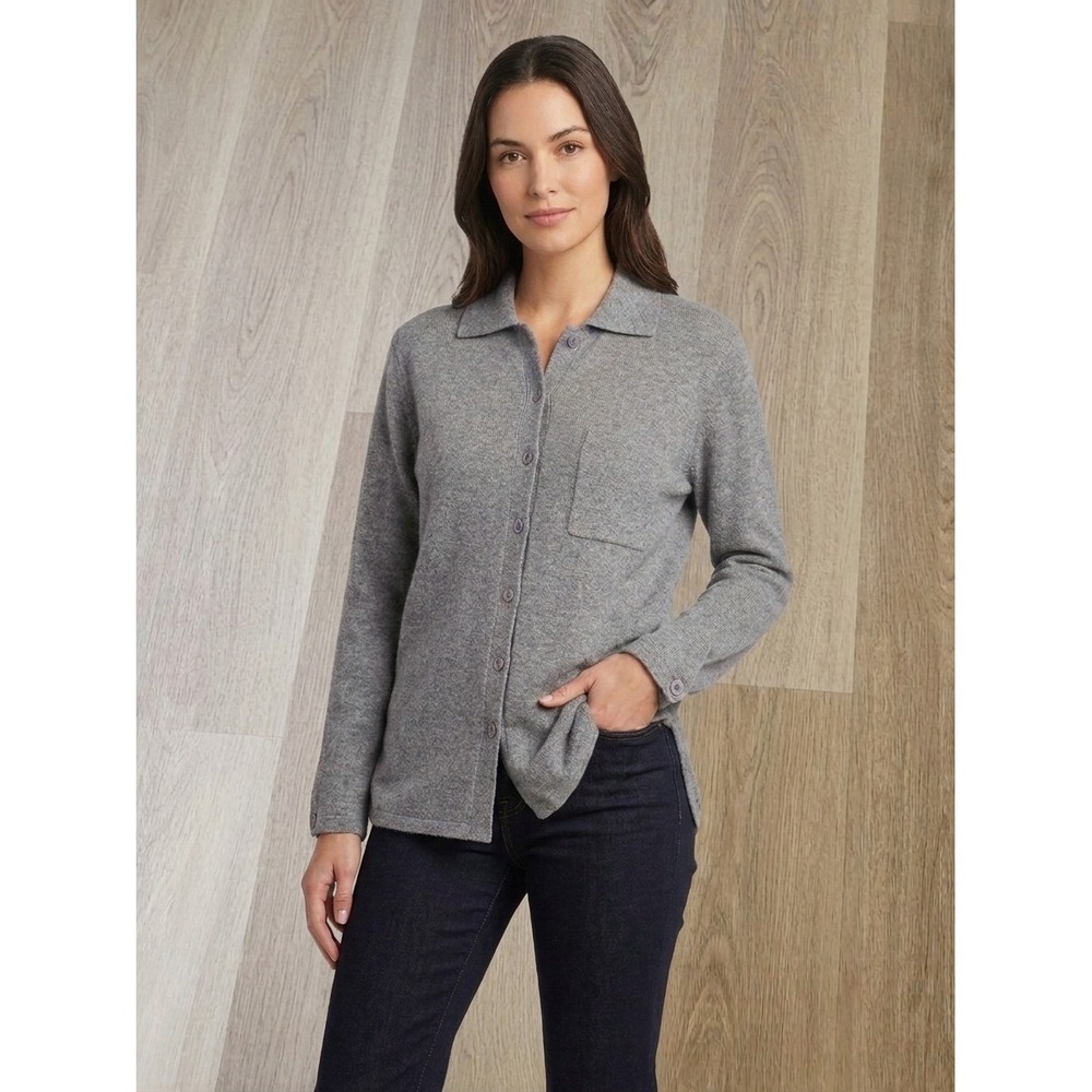 Precious Fibers 100%Cashmere Cardigan Sweater S Gray Minimalist Boxy Relaxed VTG